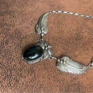 VINTAGE sterling and onyx Navajo necklace
